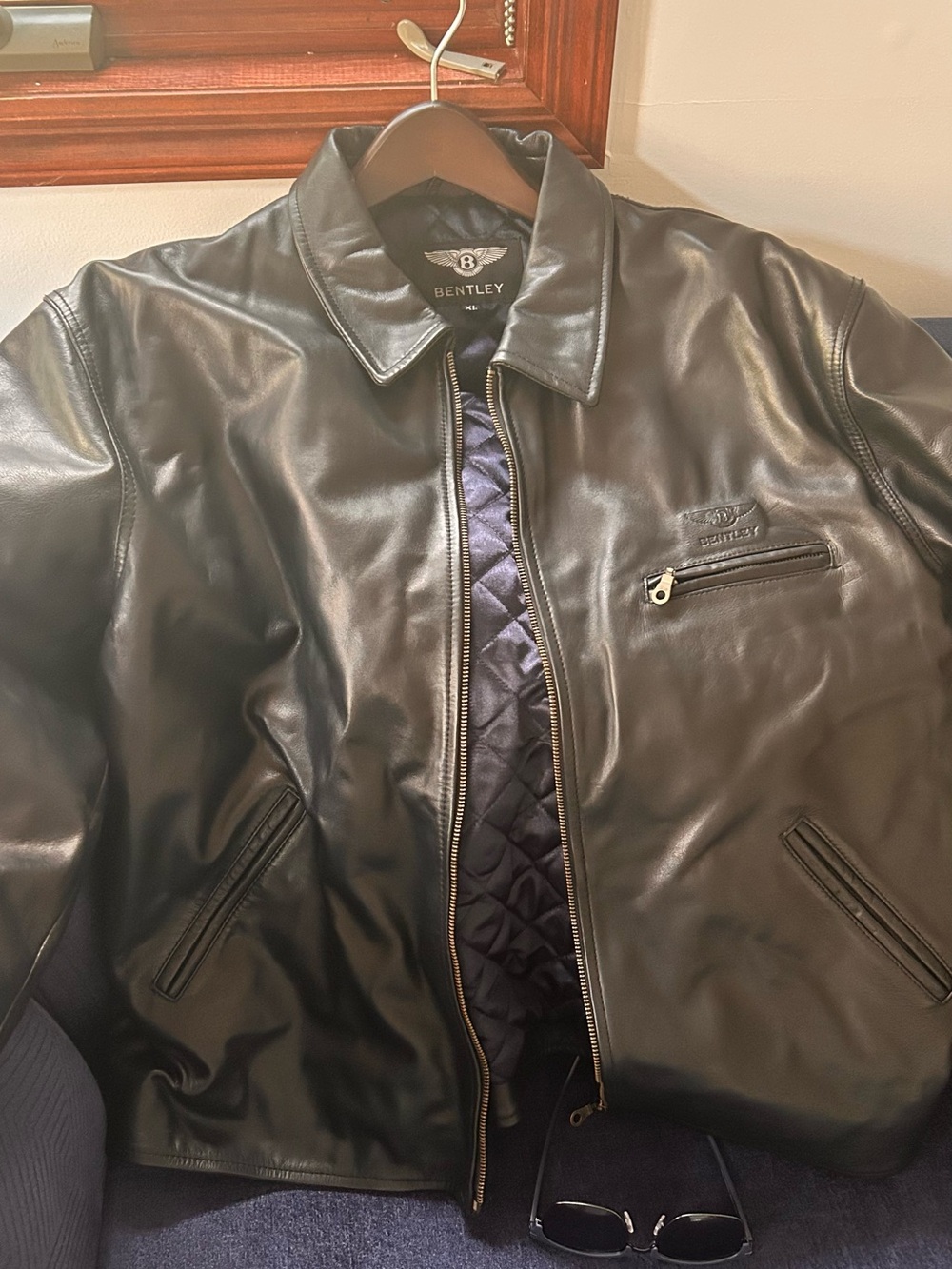 Bentley Men's Black Leather Bomber Jacket